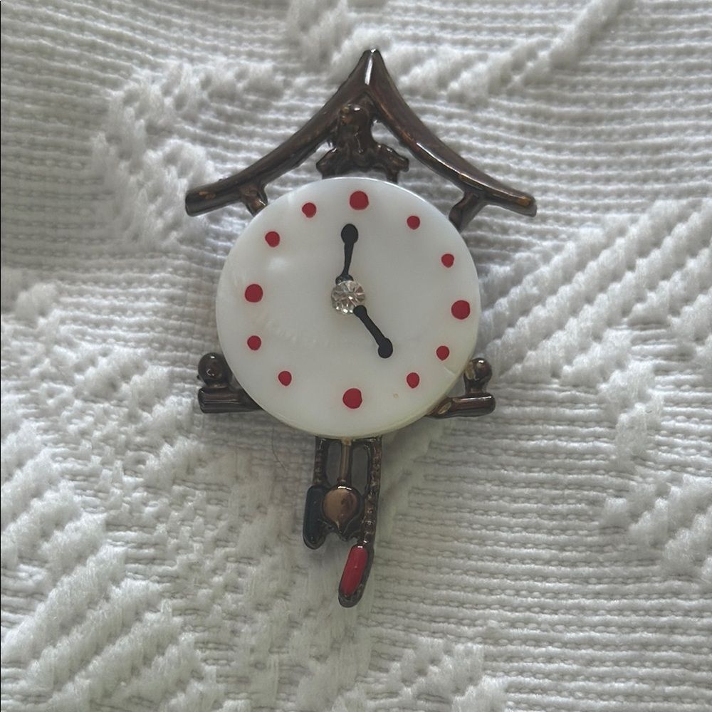 Vintage 1950’s Charming Mother of Pearl and Bronze Cuckoo Clock Brooch